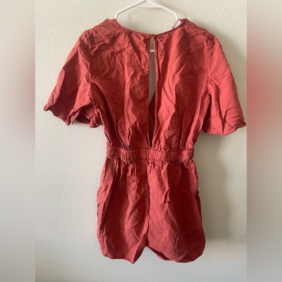 Zara red orange cinched short sleeve romper - Picture 3 of 3